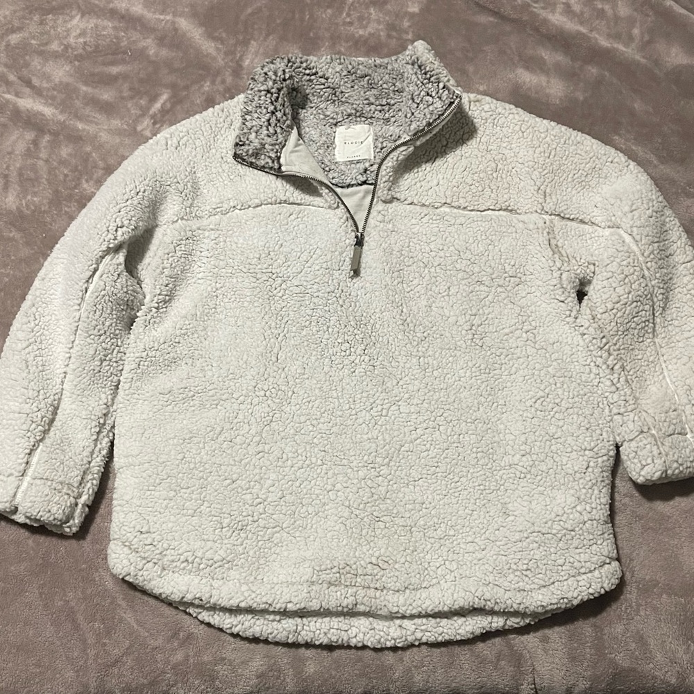Elodie Quarter Zip Up Soft Sherpa Jacket. White/light Grey. XL